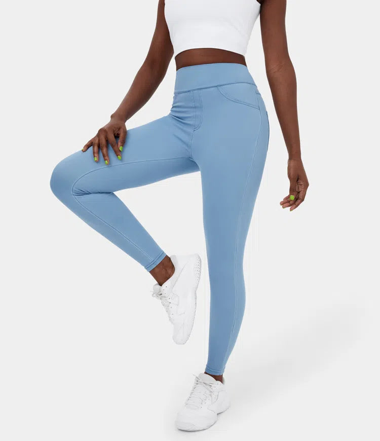 🔥🎁Nyhet 50 % RABATT🔥Casual-leggings i stretchig denim med hög midja och bakfickor
