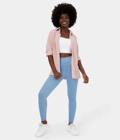 🔥🎁Nyhet 50 % RABATT🔥Casual-leggings i stretchig denim med hög midja och bakfickor
