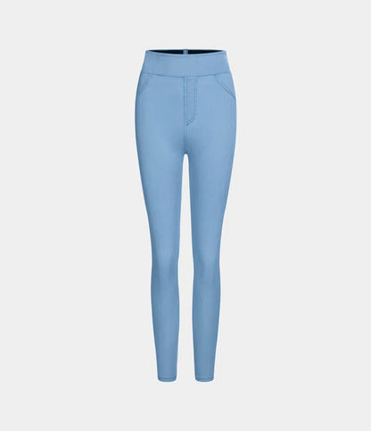 🔥🎁Nyhet 50 % RABATT🔥Casual-leggings i stretchig denim med hög midja och bakfickor