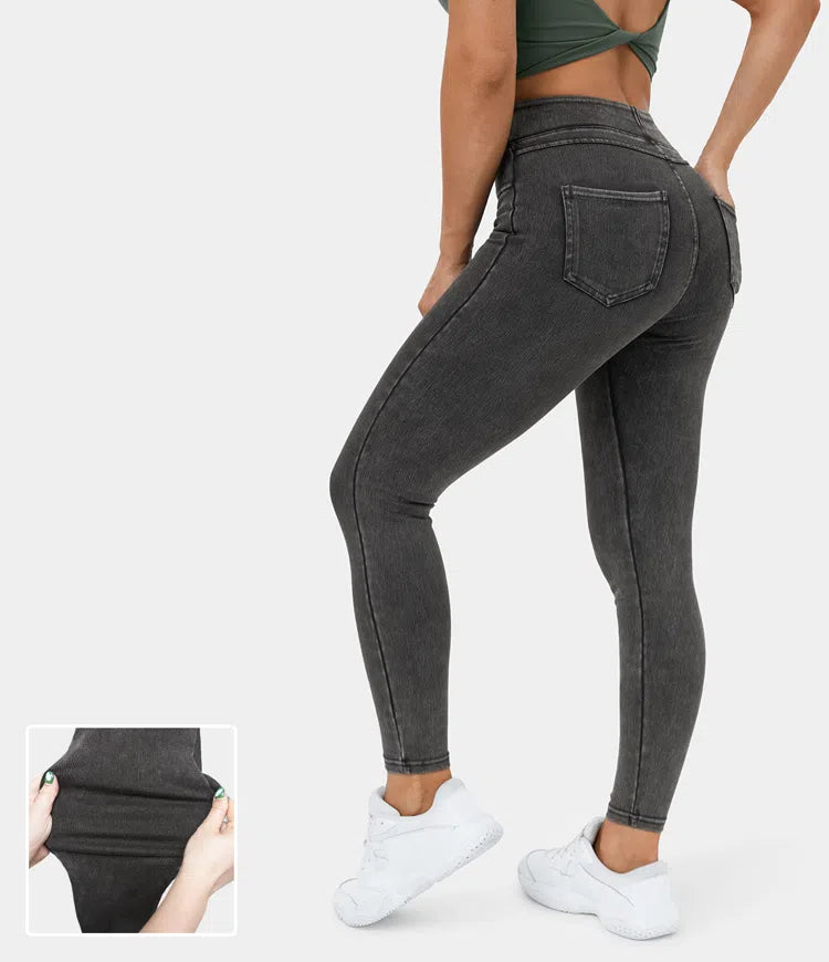 🔥🎁Nyhet 50 % RABATT🔥Casual-leggings i stretchig denim med hög midja och bakfickor