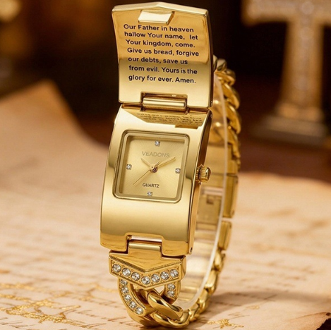 ✨50% RABATT NU!💎Elegant Kristallkors-klocka – Geometrisk Rektangulär Urtavla, Premium Metallarmband, Perfekt Present & Daglig Elegans