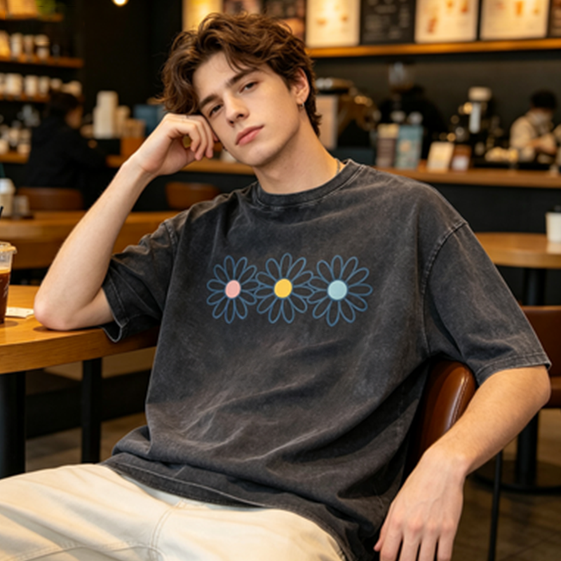 👚 50% RABATT NU!🌼 Vintage-tvättad Daisy T-shirt – Positiv Grafisk Print & Oversized Passform – Mjuk Andningsbar Bomullsblandning Casual Topp 🌈