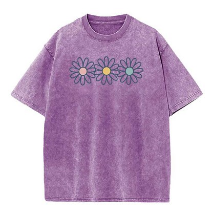 👚 50% RABATT NU!🌼 Vintage-tvättad Daisy T-shirt – Positiv Grafisk Print & Oversized Passform – Mjuk Andningsbar Bomullsblandning Casual Topp 🌈