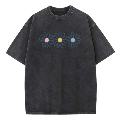 👚 50% RABATT NU!🌼 Vintage-tvättad Daisy T-shirt – Positiv Grafisk Print & Oversized Passform – Mjuk Andningsbar Bomullsblandning Casual Topp 🌈
