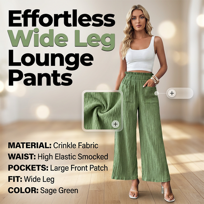 👖 50% RABATT NU!🌿 Dam Casual Enfärgad Löstsittande Byxor – Hög Midja Wide Leg & Skrynklig Textur – Bekväma Lounge Byxor ✨