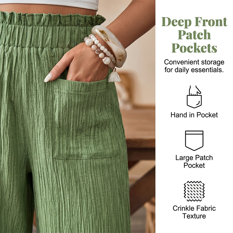👖 50% RABATT NU!🌿 Dam Casual Enfärgad Löstsittande Byxor – Hög Midja Wide Leg & Skrynklig Textur – Bekväma Lounge Byxor ✨