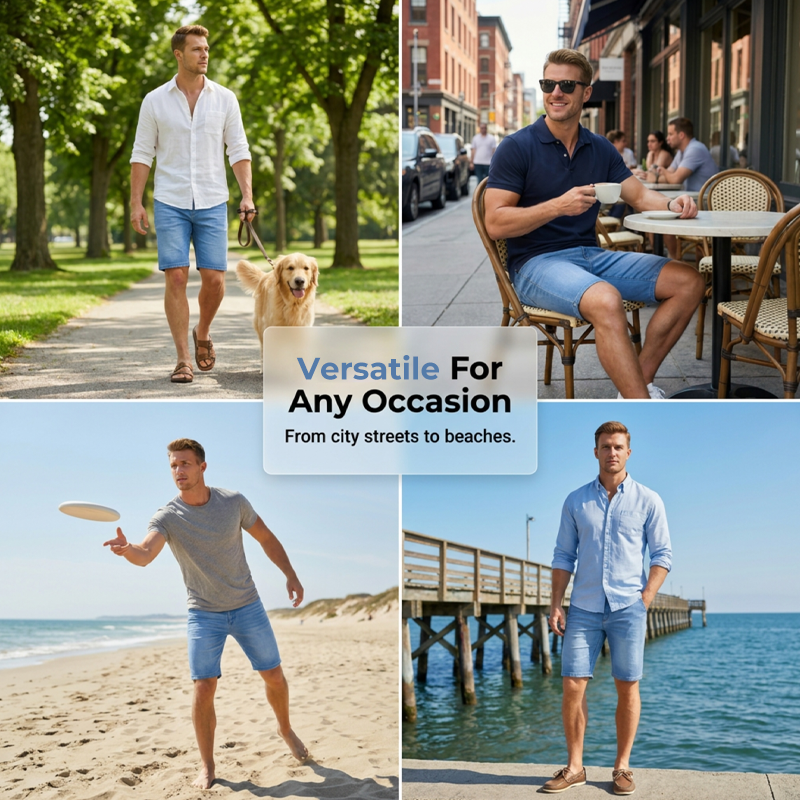 🩳 50 % RABATT NU! ⏰ Herr lätta denim-shorts – andningsbara, luftiga & perfekta för varma sommardagar, sval & bekväm hela dagen ☀️