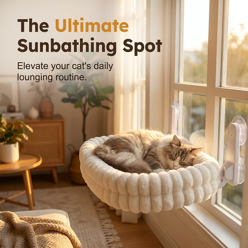 🐱🌞 Hopfällbar Kattfönsterhängmatta med Sugkoppar – Bekväm Solplats för Din Katt