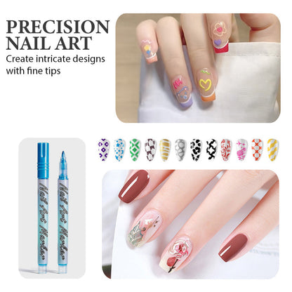 🎨50 % RABATT NU!💅12-färgade akrylpenna för nagelkonst✨livfulla pigment, fina spetsar och enkla DIY-mönster🖌️