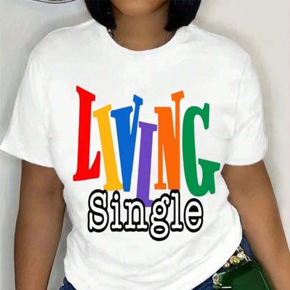 👕”Living Single”🌈Färgglad T-shirt med grafiskt tryck