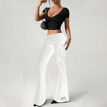 👖50 % RABATT！！✨Dambyxor med rynkad spets och utsvängda ben