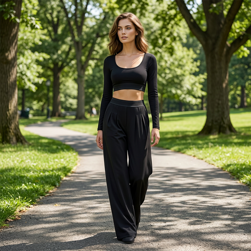⏳Begränsad tid – 50% rabatt⏰Damens Casual Crop Top & Wide Leg Byxor Set