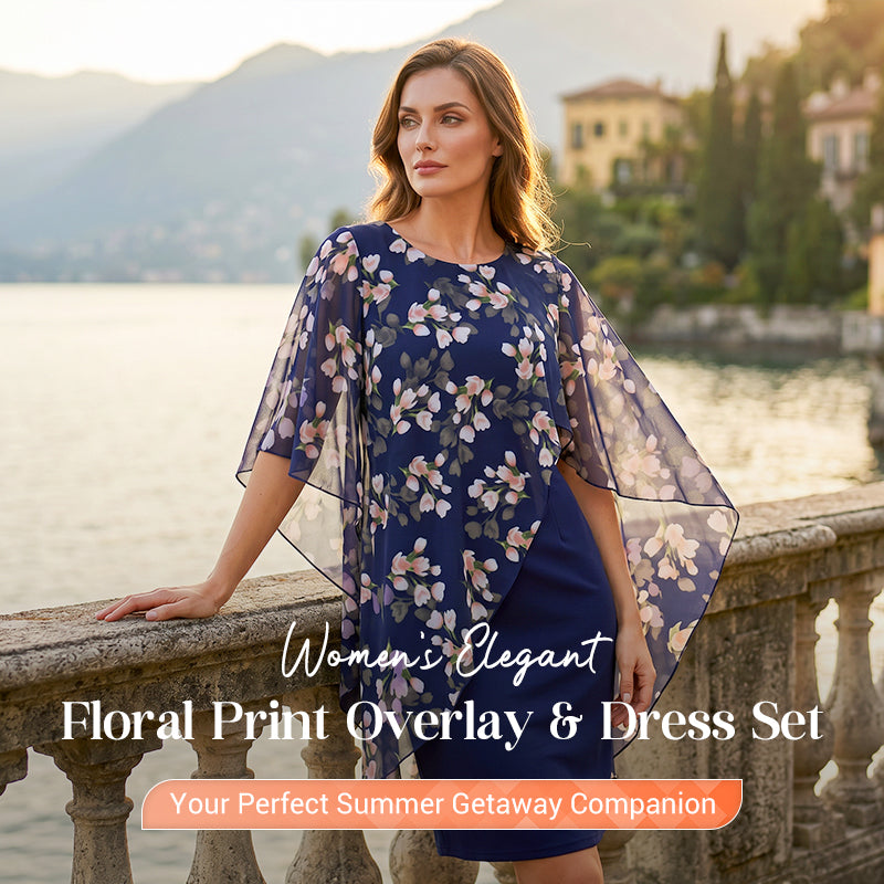 Elegant set med överdel och klänning med blommönster för damer