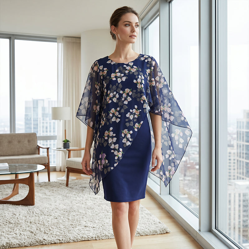 Elegant set med överdel och klänning med blommönster för damer