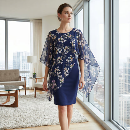 Elegant set med överdel och klänning med blommönster för damer