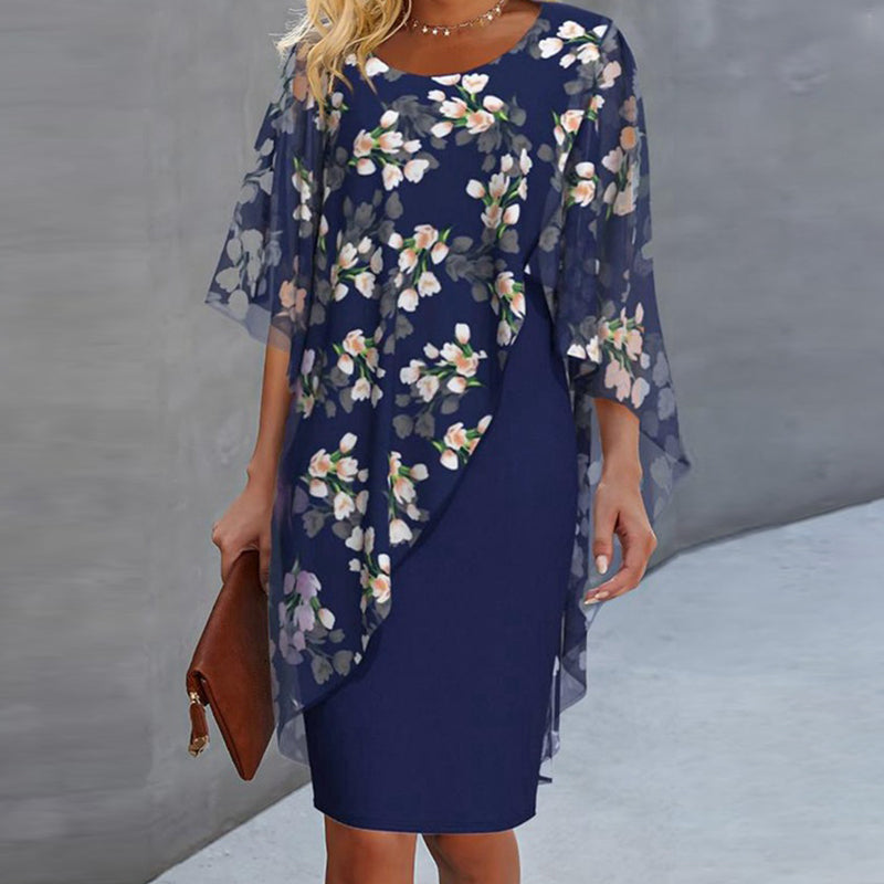 Elegant set med överdel och klänning med blommönster för damer