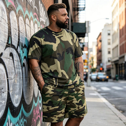 👕 50% RABATT NU!🔥 Herr Camouflage Set – T-shirt & Shorts – Andningsbar & Avslappnad Outfit 🌿