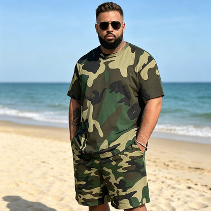 👕 50% RABATT NU!🔥 Herr Camouflage Set – T-shirt & Shorts – Andningsbar & Avslappnad Outfit 🌿