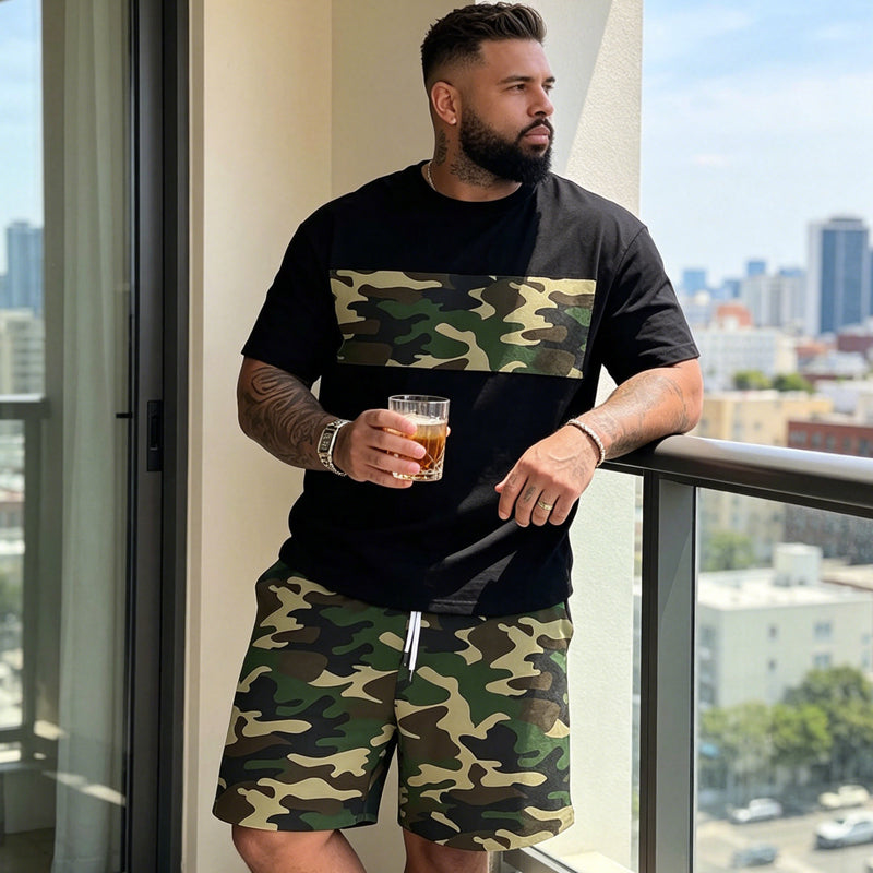 👕 50% RABATT NU!🔥 Herr Camouflage Set – T-shirt & Shorts – Andningsbar & Avslappnad Outfit 🌿