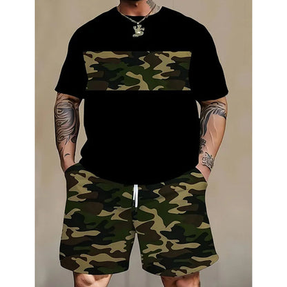 👕 50% RABATT NU!🔥 Herr Camouflage Set – T-shirt & Shorts – Andningsbar & Avslappnad Outfit 🌿