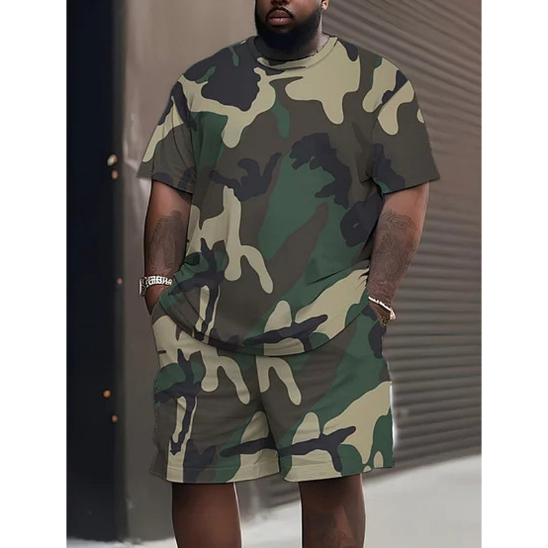 👕 50% RABATT NU!🔥 Herr Camouflage Set – T-shirt & Shorts – Andningsbar & Avslappnad Outfit 🌿