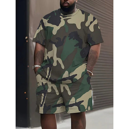 👕 50% RABATT NU!🔥 Herr Camouflage Set – T-shirt & Shorts – Andningsbar & Avslappnad Outfit 🌿
