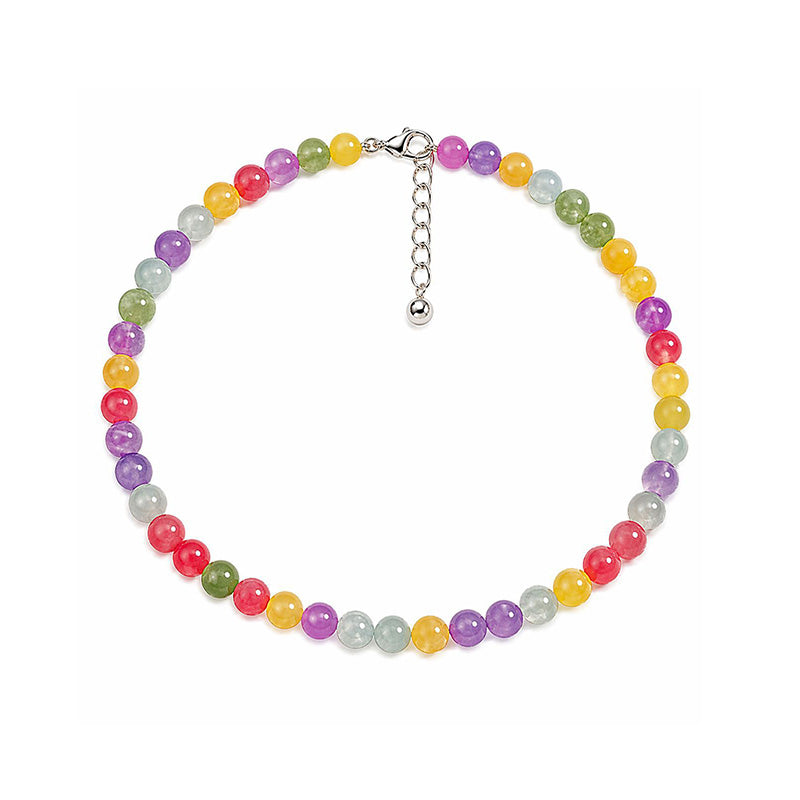 Halsband med regnbågsfärgade kattögonpärlor