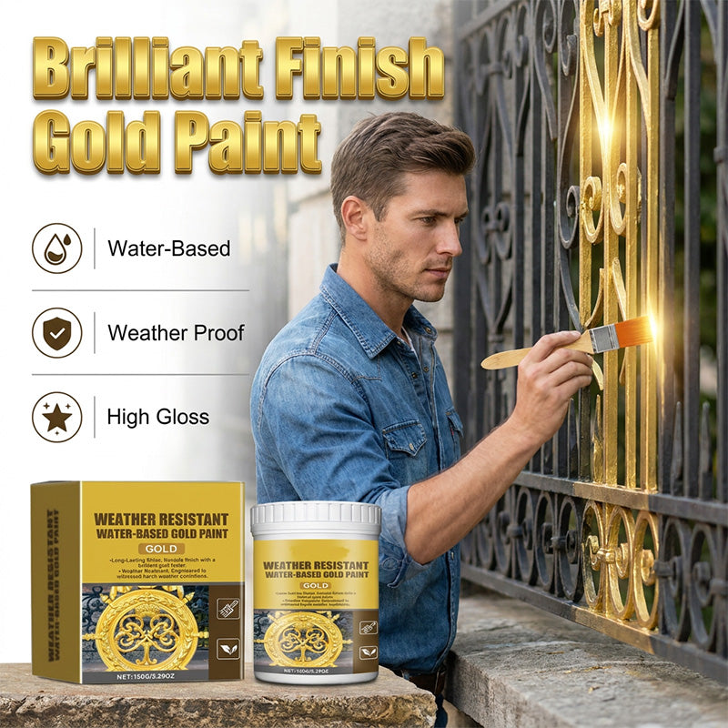 ✨ 50% RABATT NU! 🎨 Väderbeständig vattenbaserad guldfärg – strålande metallisk finish, tål utomhus & enkel applicering – perfekt för grindar, möbler och DIY ✨