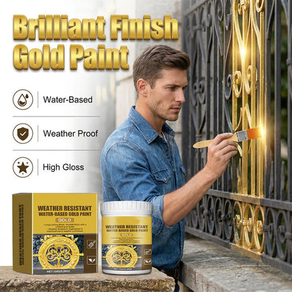 ✨ 50% RABATT NU! 🎨 Väderbeständig vattenbaserad guldfärg – strålande metallisk finish, tål utomhus & enkel applicering – perfekt för grindar, möbler och DIY ✨