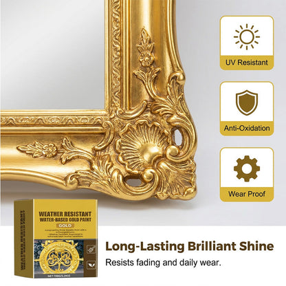 ✨ 50% RABATT NU! 🎨 Väderbeständig vattenbaserad guldfärg – strålande metallisk finish, tål utomhus & enkel applicering – perfekt för grindar, möbler och DIY ✨