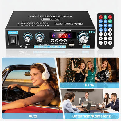 2-kanals 600 W mini-hifi-förstärkare med digital Bluetooth-ljud och FM-radio