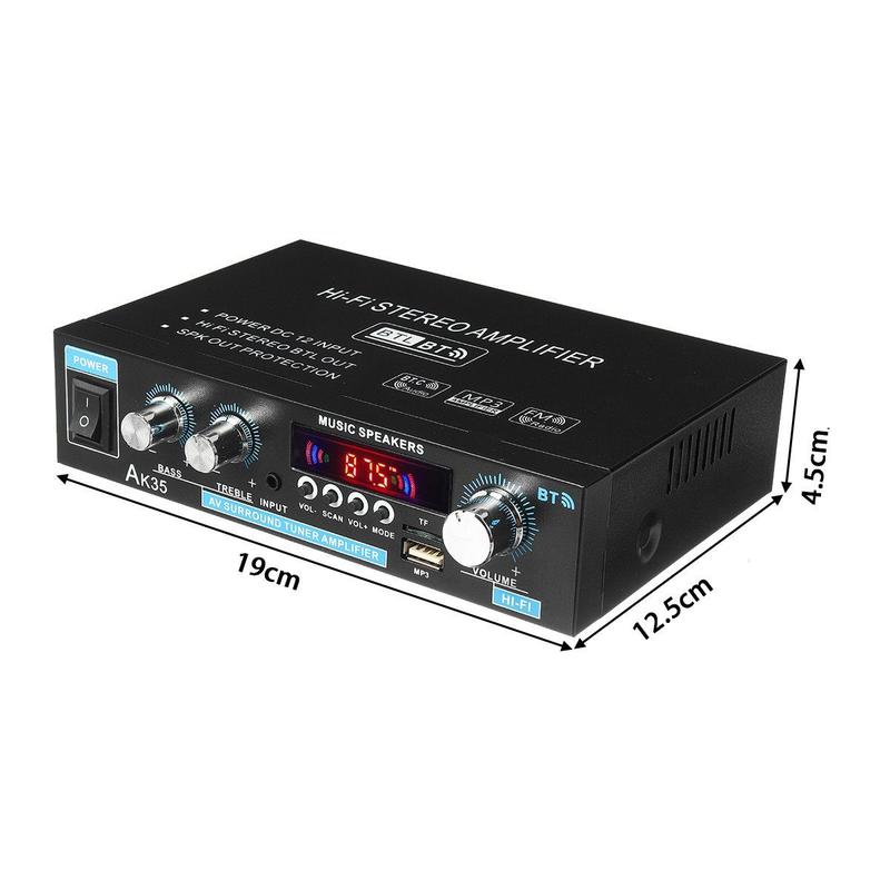 2-kanals 600 W mini-hifi-förstärkare med digital Bluetooth-ljud och FM-radio