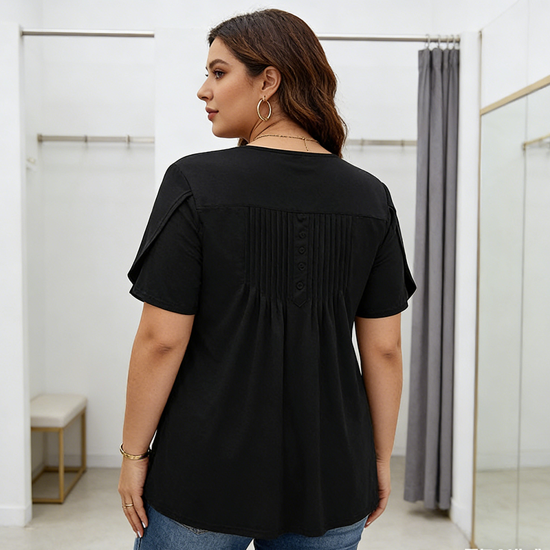 👚 50% RABATT NU!✨ Dam-T-shirt med veckad front och puffärmar – Elegant & Smickrande passform – Trendig topp 💜