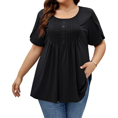 👚 50% RABATT NU!✨ Dam-T-shirt med veckad front och puffärmar – Elegant & Smickrande passform – Trendig topp 💜