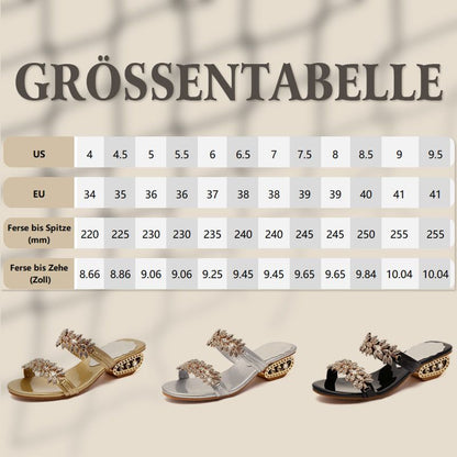 📢📢Sista dagen – 50 % rabatt!!⏰Snygga damsandaler – låg klack, strass och metalldekorationer 👡 För sommaren och vardagsbruk
