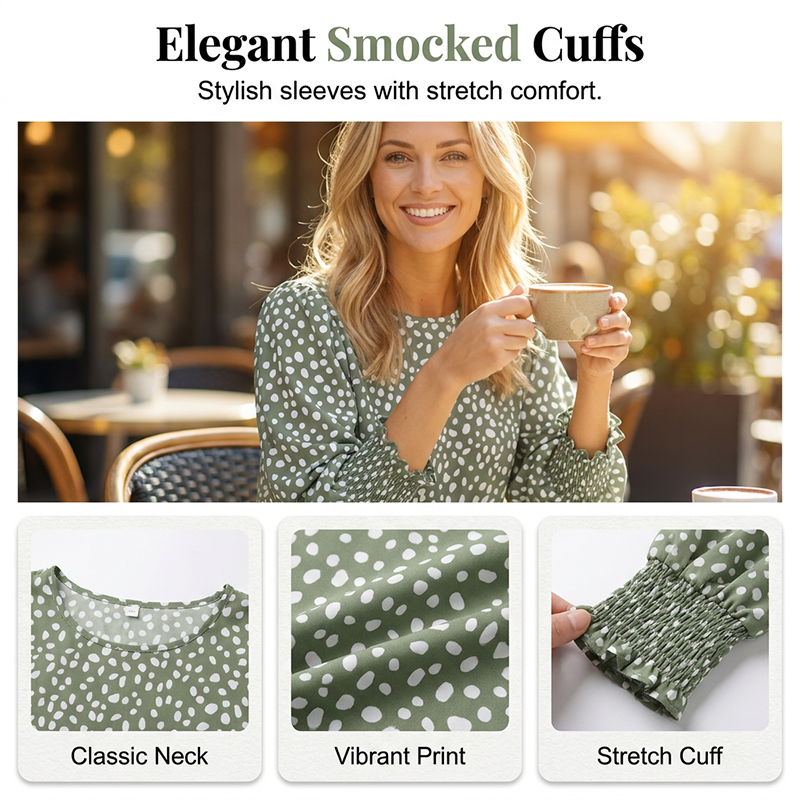 👚 50% RABATT NU!🌿 Dam Casual Polkadot Blus med 3/4-ärm – Andningsbar & Elegant – Chic Vardags Essential 🎀