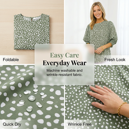 👚 50% RABATT NU!🌿 Dam Casual Polkadot Blus med 3/4-ärm – Andningsbar & Elegant – Chic Vardags Essential 🎀