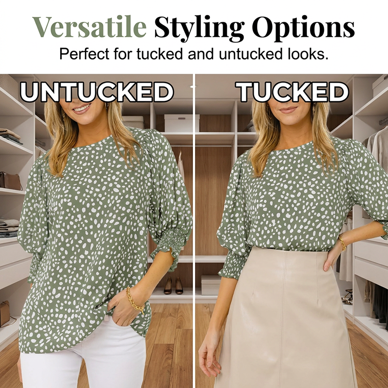 👚 50% RABATT NU!🌿 Dam Casual Polkadot Blus med 3/4-ärm – Andningsbar & Elegant – Chic Vardags Essential 🎀