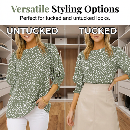 👚 50% RABATT NU!🌿 Dam Casual Polkadot Blus med 3/4-ärm – Andningsbar & Elegant – Chic Vardags Essential 🎀