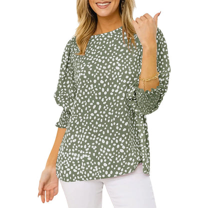 👚 50% RABATT NU!🌿 Dam Casual Polkadot Blus med 3/4-ärm – Andningsbar & Elegant – Chic Vardags Essential 🎀
