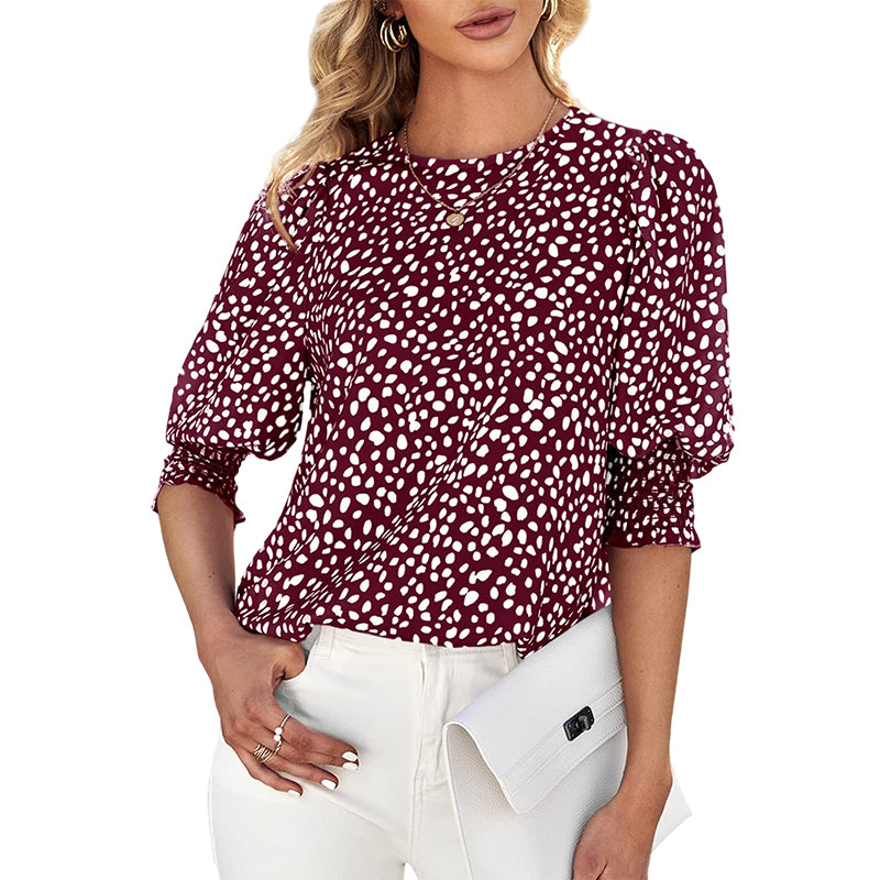 👚 50% RABATT NU!🌿 Dam Casual Polkadot Blus med 3/4-ärm – Andningsbar & Elegant – Chic Vardags Essential 🎀