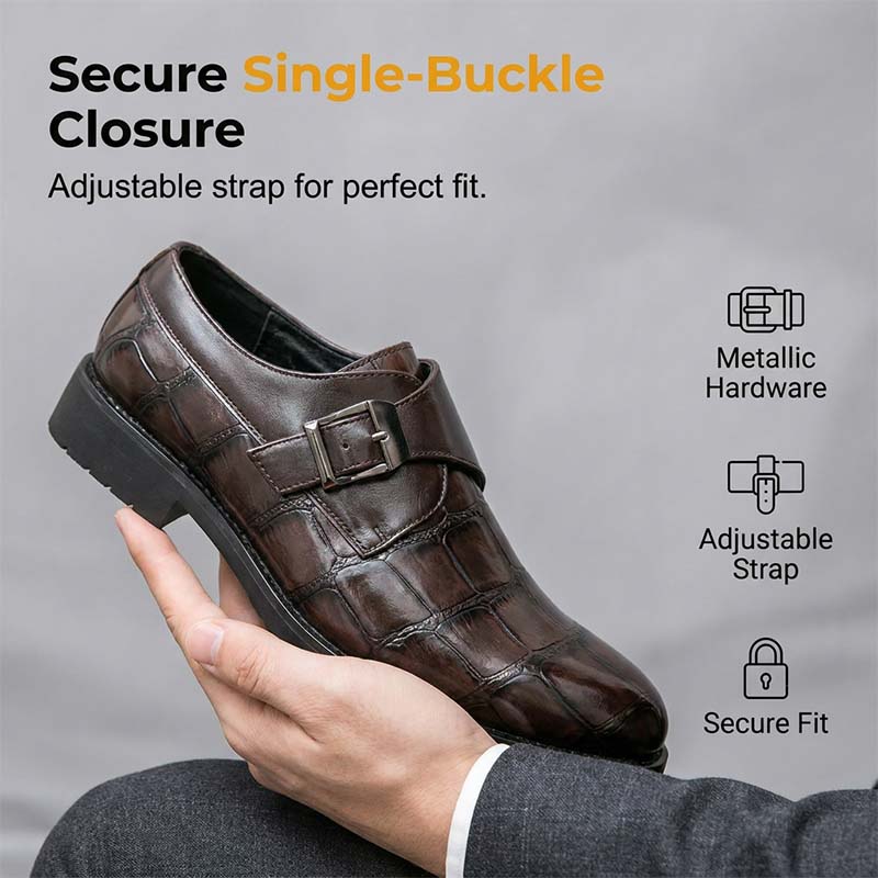 Klassiska herrskor i konstläder med en spänne
