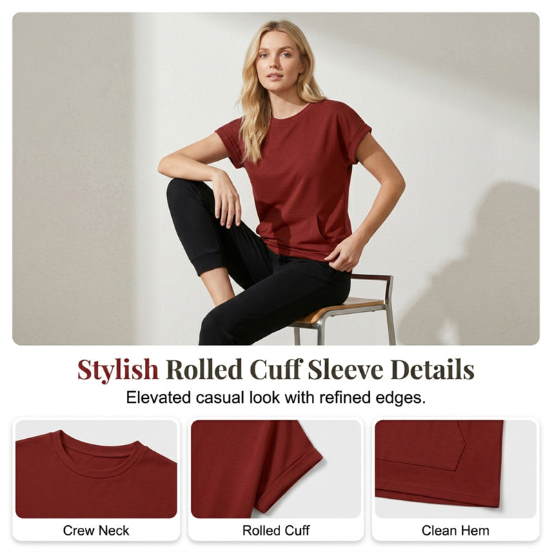 Women's Casual Crew Neck T-Shirt with Pocket