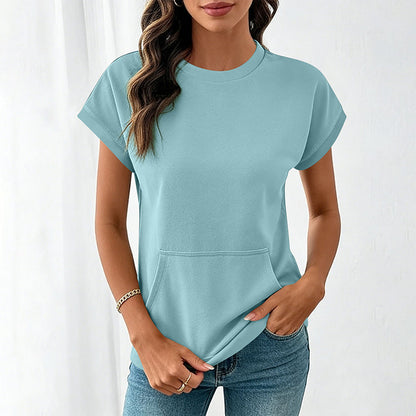 Women's Casual Crew Neck T-Shirt with Pocket