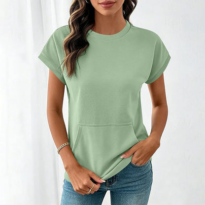 Women's Casual Crew Neck T-Shirt with Pocket