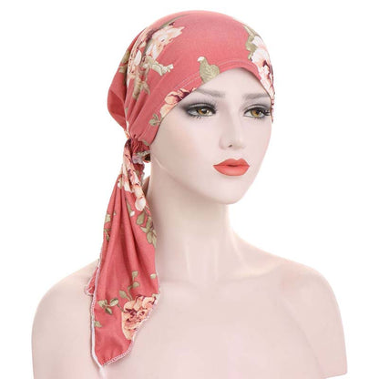 ⏳Begränsad tid – 50% rabatt⏰Kvinnors blommiga förknutna huvudscarf