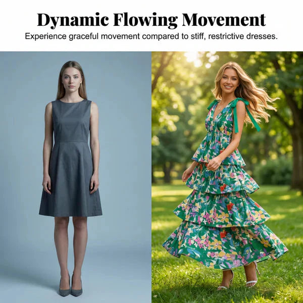 📢📢 50% rabatt !!   ⏰ Kvinnors Floral V-hals tiered Ruffle klänning