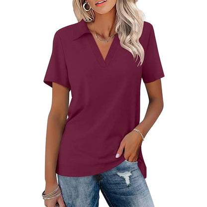⏳Begränsad tid – 50% rabatt⏰Casual V-ringad T-shirt med krage för kvinnor