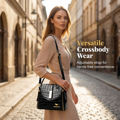 👜 BEGRÄNSAD TID: 50 % RABATT! ✨ Glansig damhandväska med krokodilmönster – strukturerad, guldfärgade detaljer, rymlig och elegant 💼