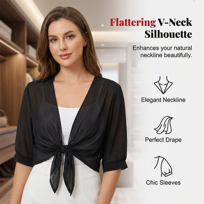 👚 50% RABATT NU!🌿 Dam Chiffong Topp med Knytning – Genomskinlig, Croppad & Elegant – Sommar Lager Essential 👒